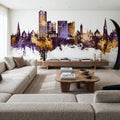 Swindon England Skyline Purple & Gold Mural Wallpaper - room preview 04