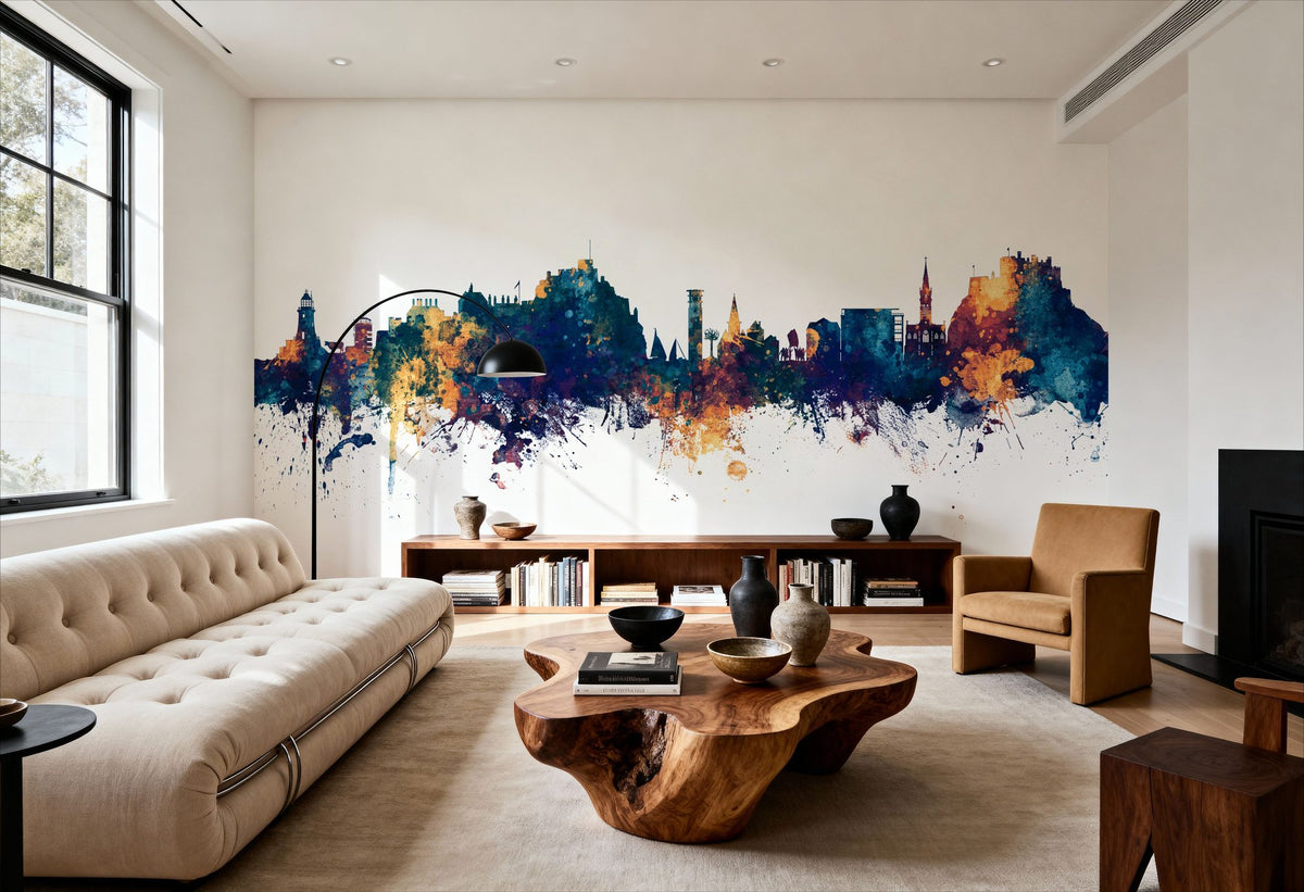 Jersey Channel Islands Skyline Blue & Bronze Mural Wallpaper - room preview 04