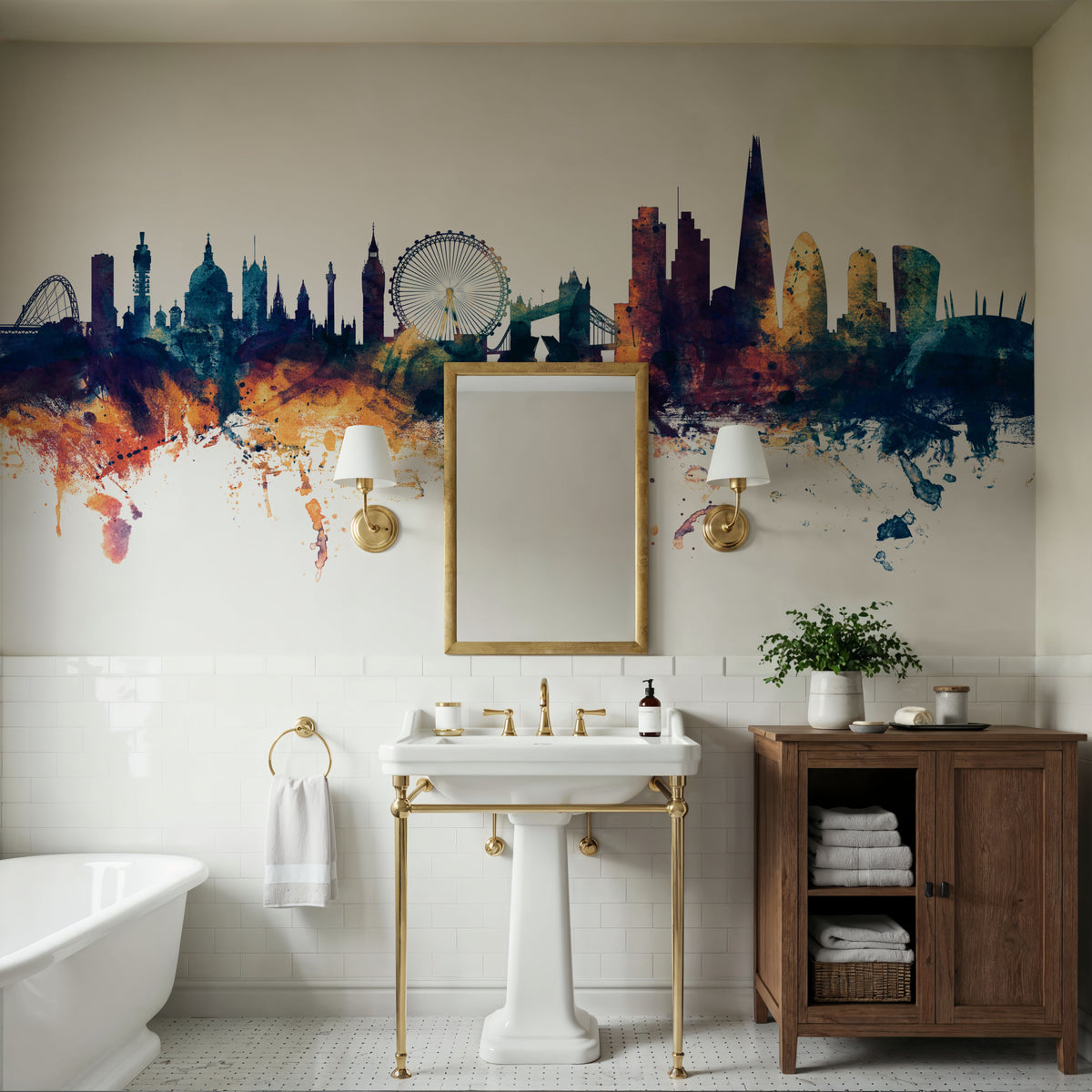 London Skyline Blue & Bronze Mural Wallpaper - room preview 04
