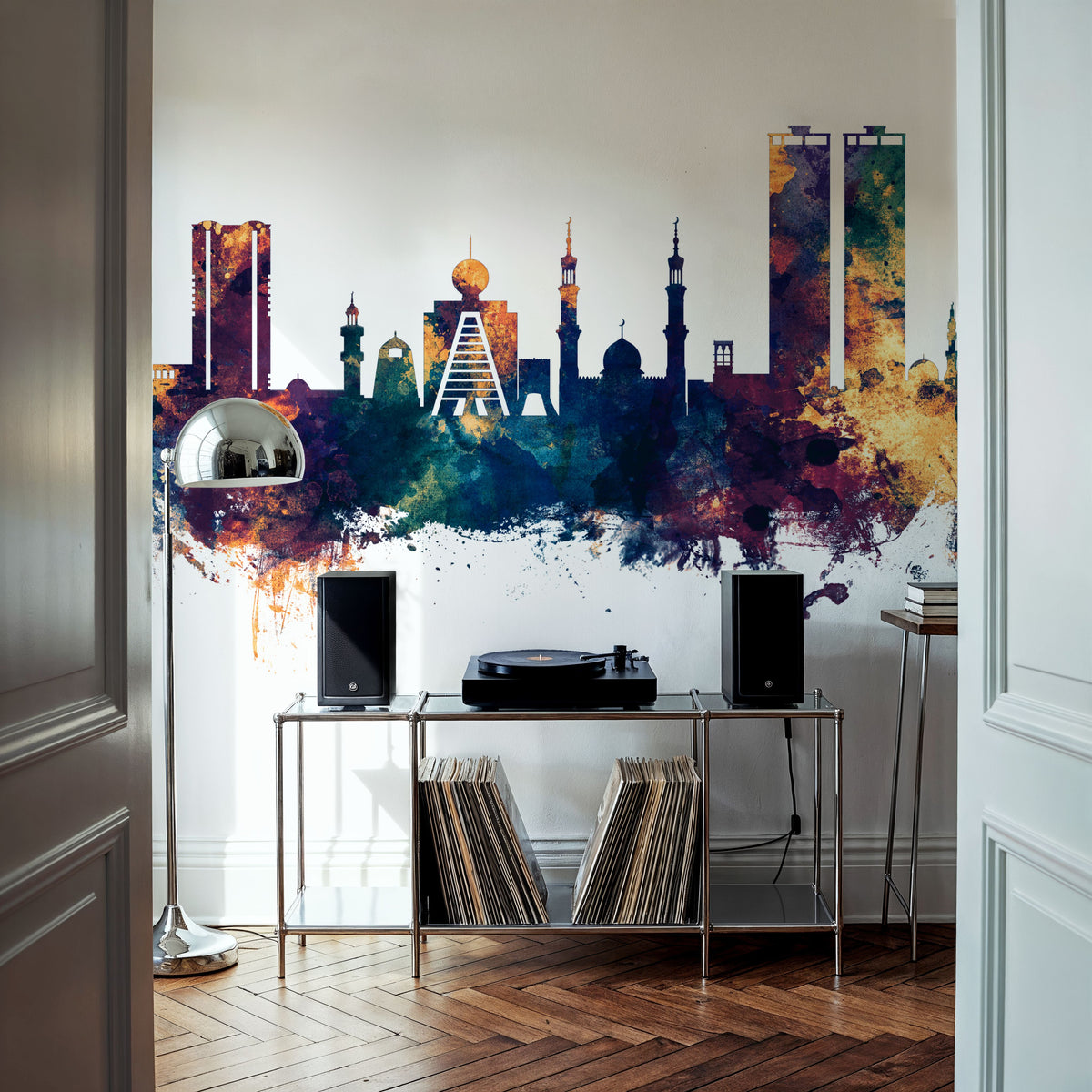 Ras Al Khaimah Skyline Blue & Bronze Mural Wallpaper - room preview 04