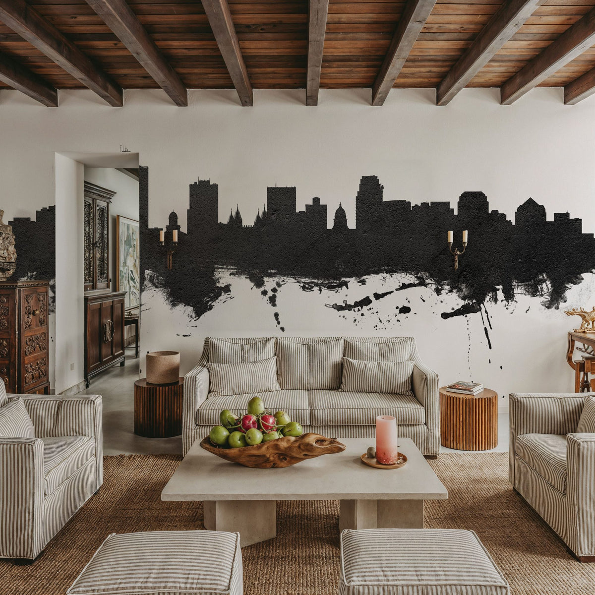 Salt Lake City Utah Skyline Black & White Mural Wallpaper - room preview 04
