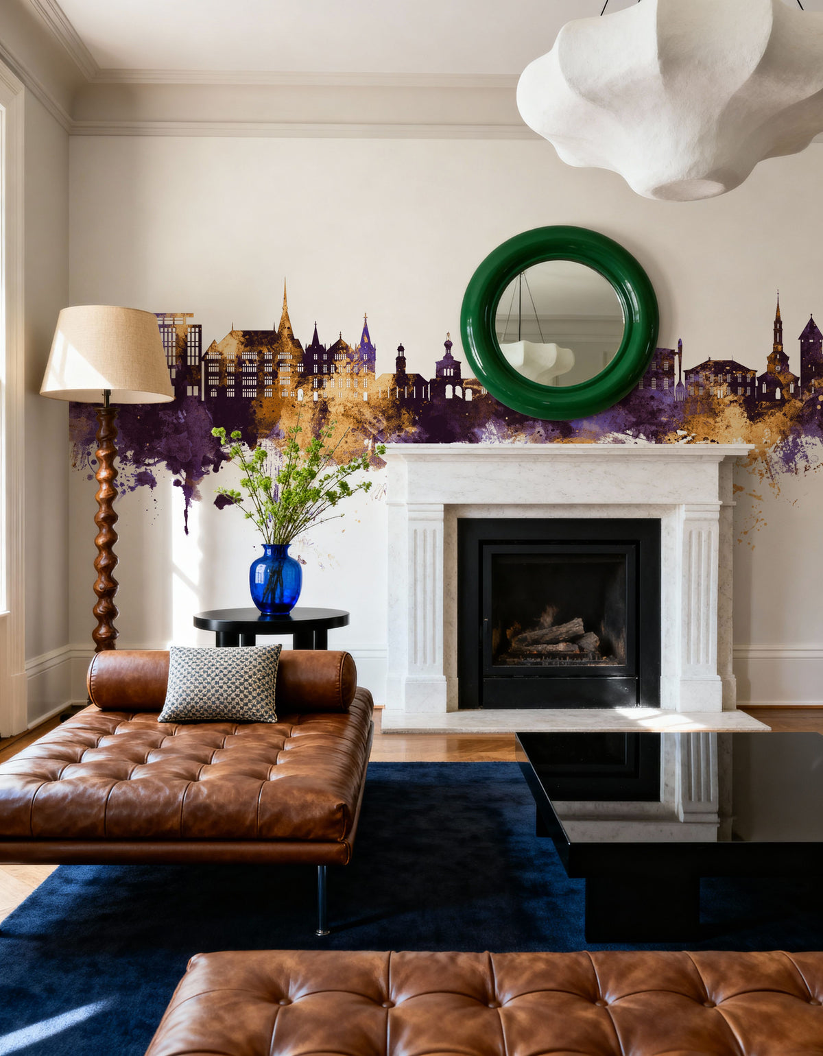 Vevey Switzerland Skyline Purple & Gold Mural Wallpaper - room preview 04