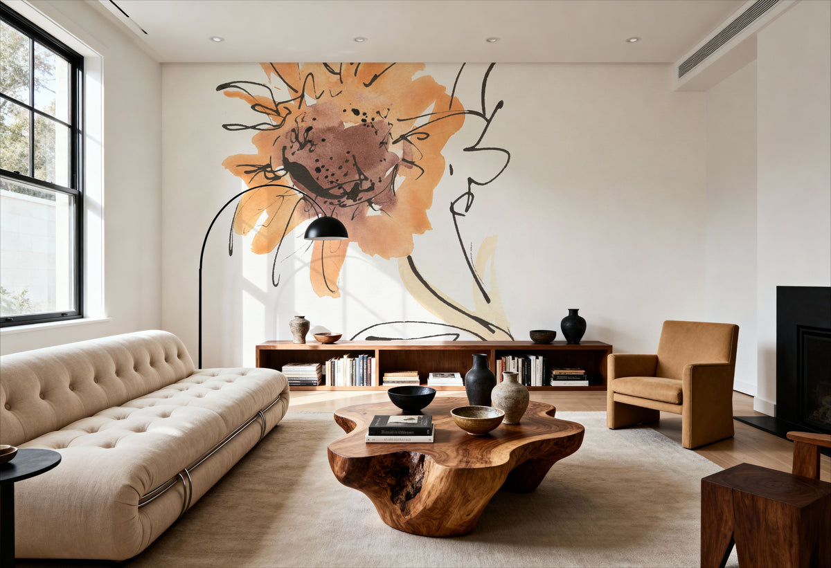 Apricot Sunflower I Mural Wallpaper - room preview 04