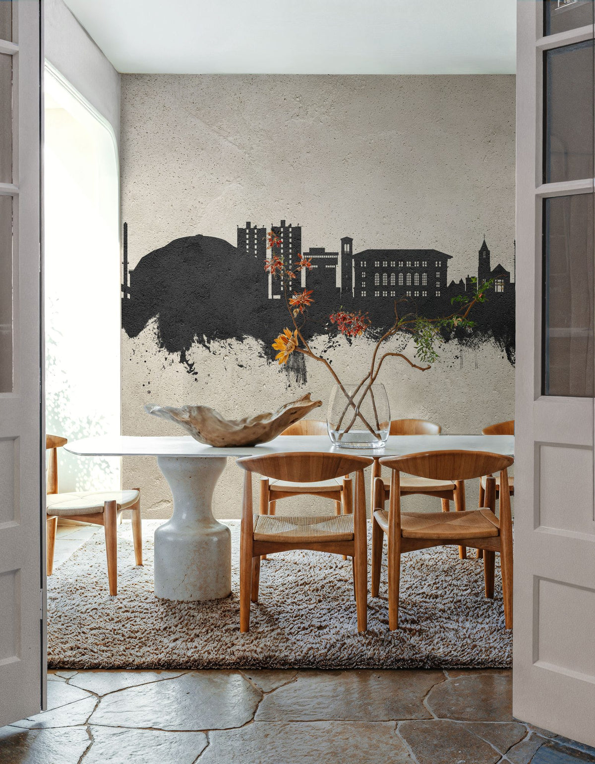 Cedar Falls Iowa Skyline Concrete Mural Wallpaper - room preview 04
