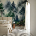Foggy Lush Forest with Dense Trees Mural Wallpaper - room preview 04