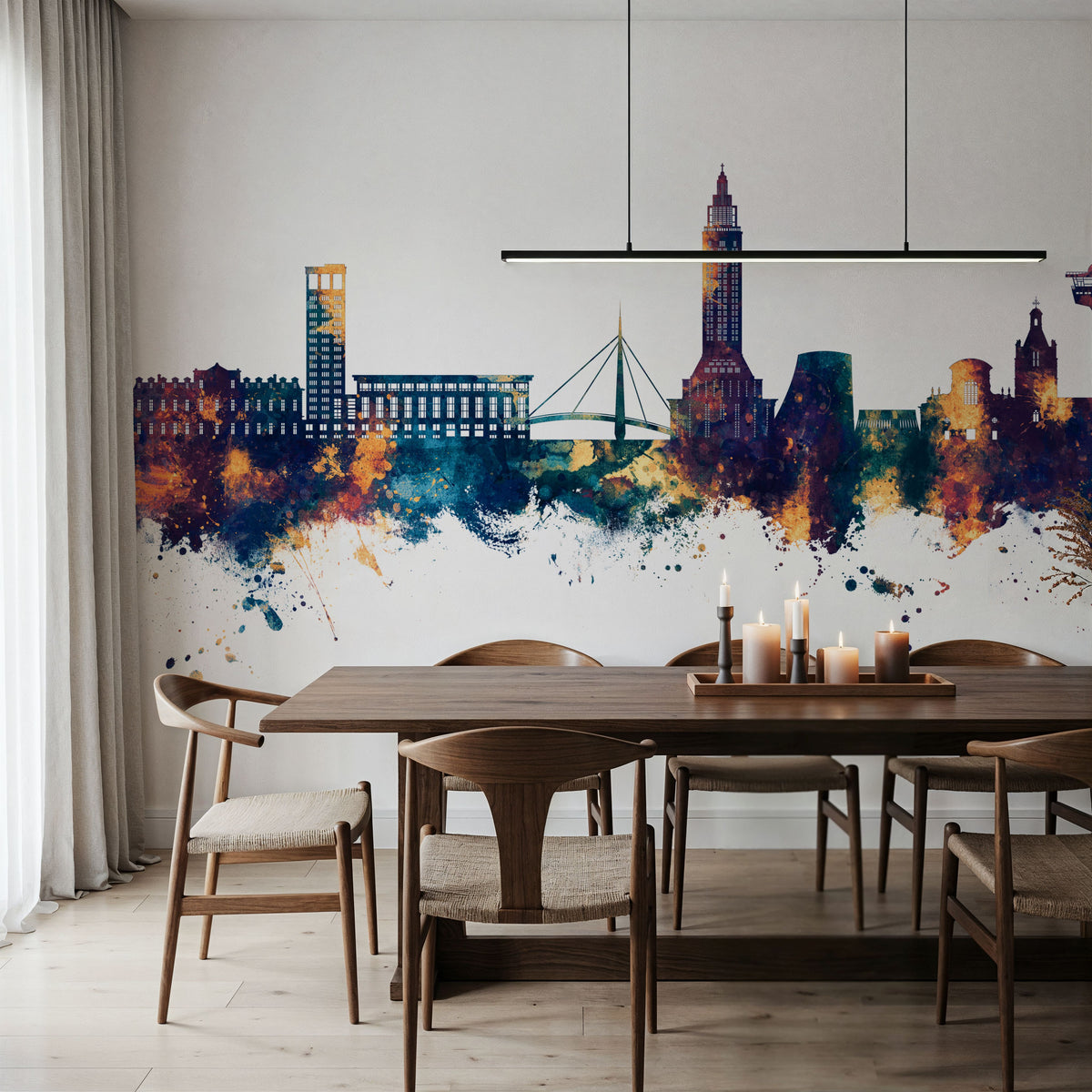 Le Havre France Skyline Blue & Bronze Mural Wallpaper - room preview 04