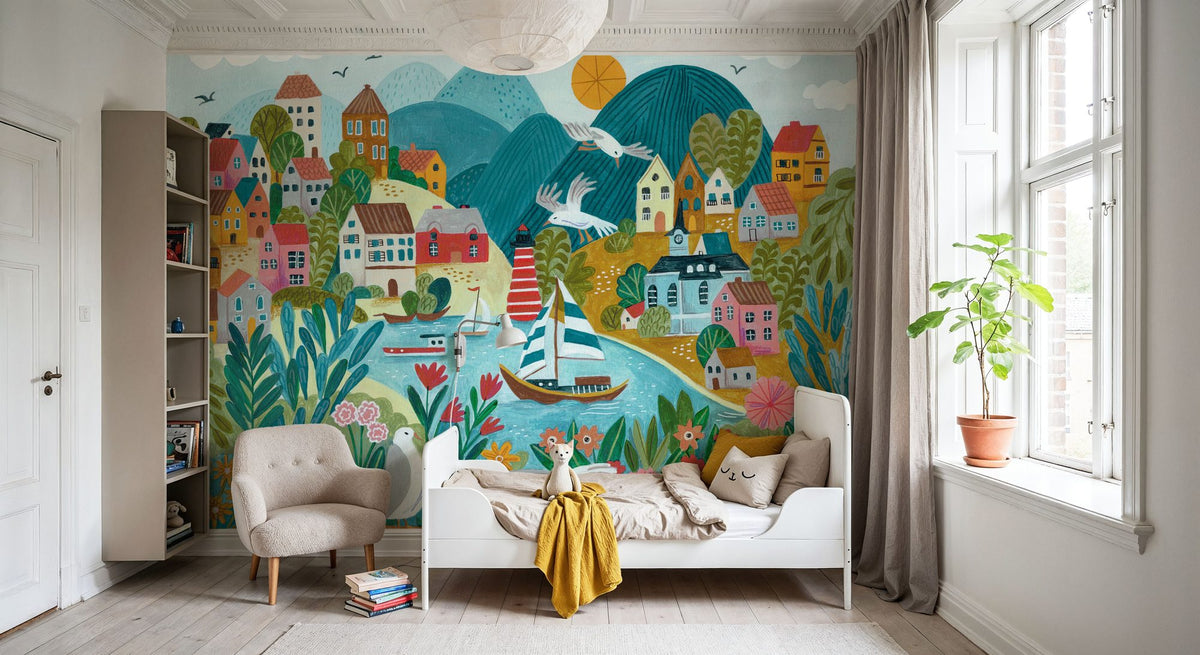 Coastal Village Mural Wallpaper - room preview 04