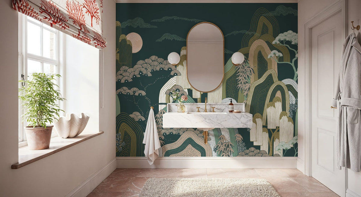 Whispers of the Mountain, Green Mural Wallpaper - room preview 04