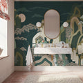 Whispers of the Mountain, Green Mural Wallpaper - room preview 04