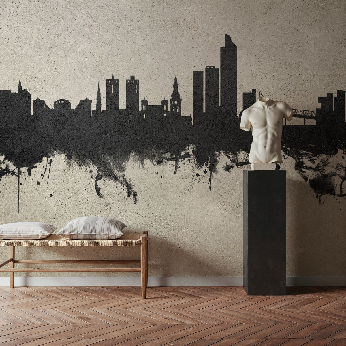 Oslo Skyline Concrete Mural Wallpaper - room preview 04
