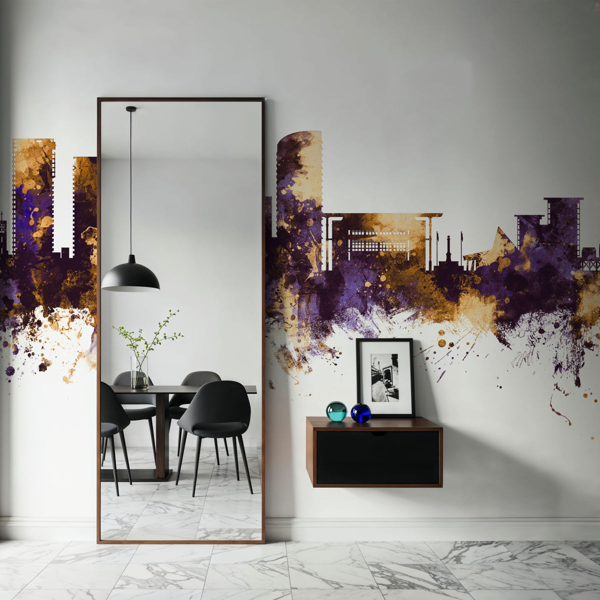 Darwin Australia Skyline Purple & Gold Mural Wallpaper - room preview 04