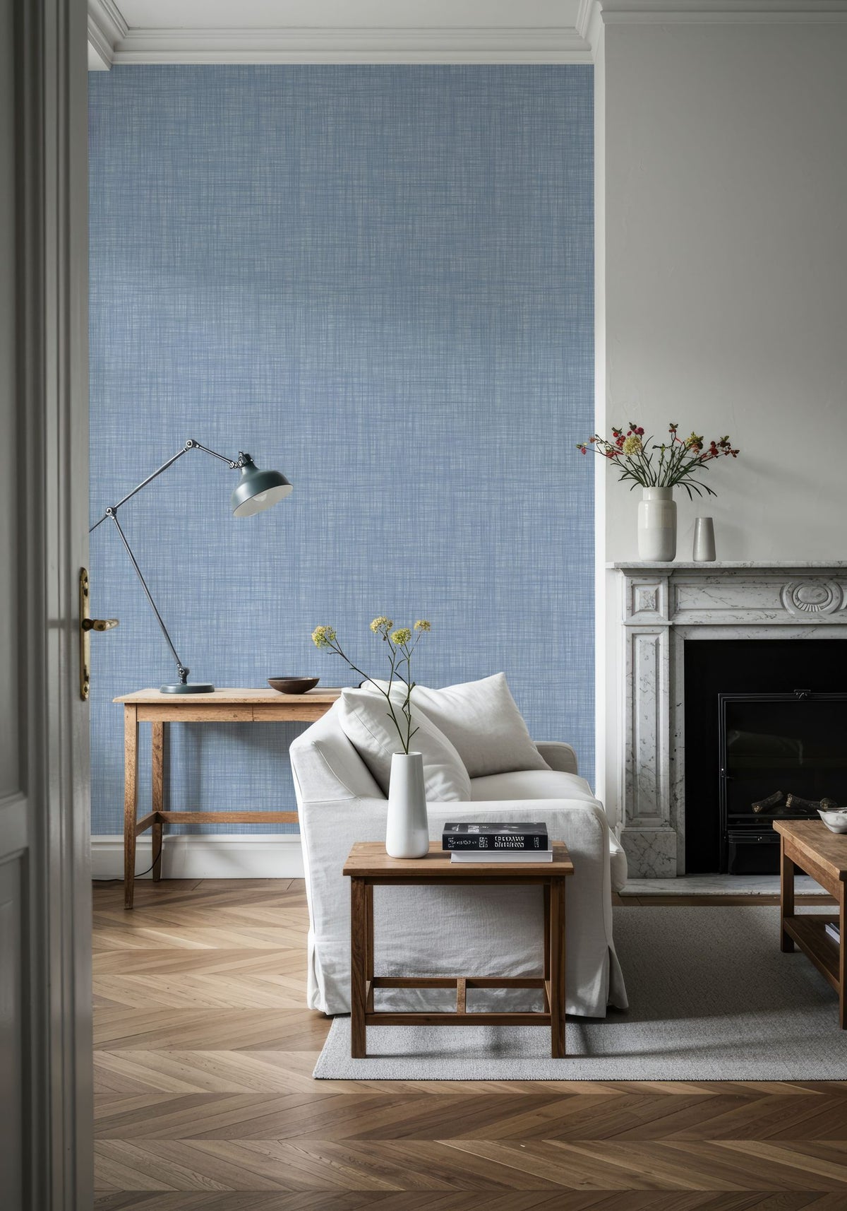 Mottled Linen Effect, Sky Blue Mural Wallpaper - Blue Tone - room preview 04