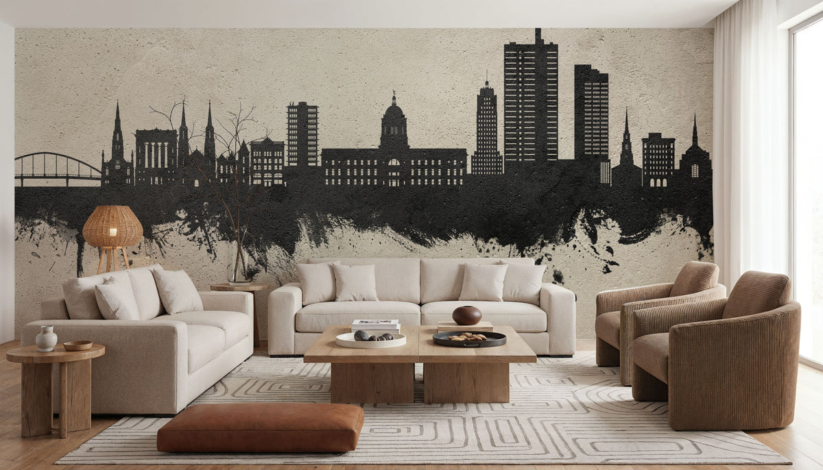 Fort Wayne Indiana Skyline Concrete Mural Wallpaper - room preview 04