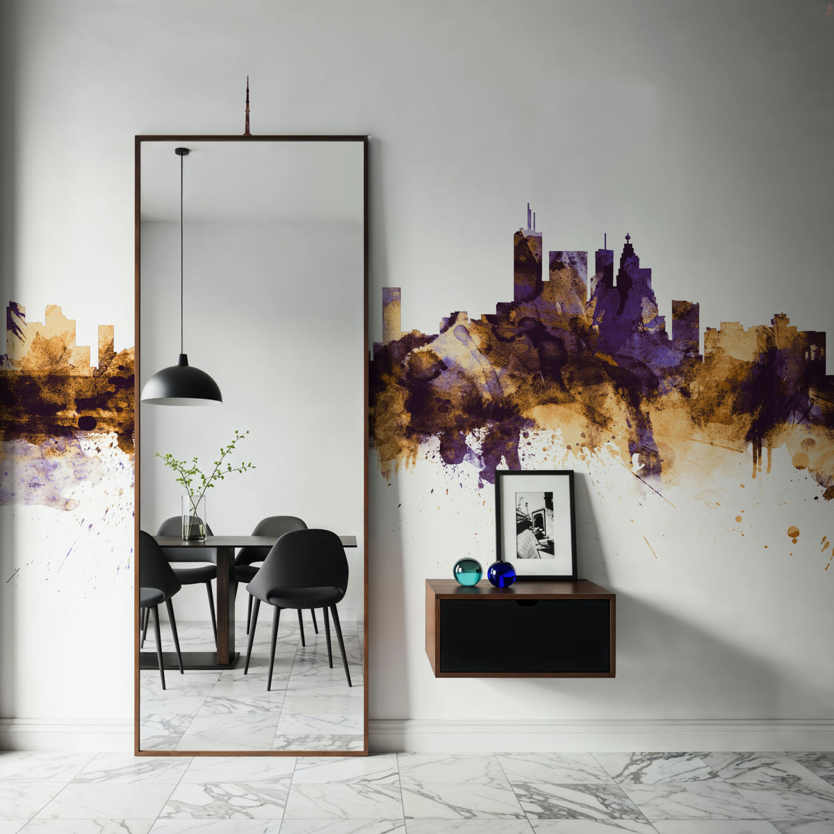 Toronto Canada Skyline Purple & Gold Mural Wallpaper - room preview 04