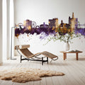 Davenport Iowa Skyline Purple & Gold Mural Wallpaper - room preview 04