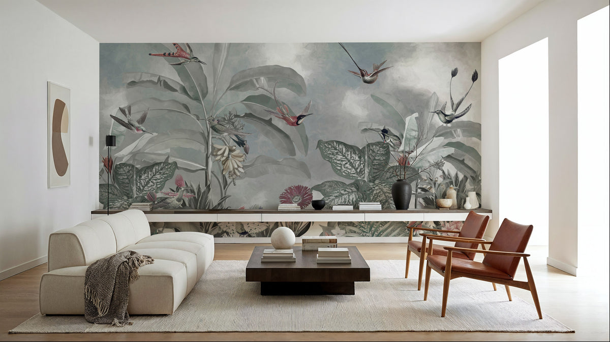 Birds of Paradise Blue Mural Wallpaper - room preview 04