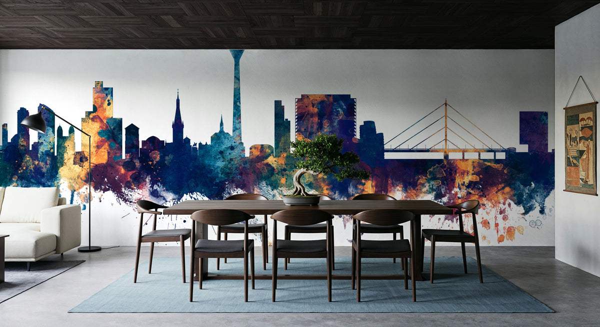 Düsseldorf Germany Skyline Blue & Bronze Mural Wallpaper - room preview 04
