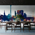 Düsseldorf Germany Skyline Blue & Bronze Mural Wallpaper - room preview 04