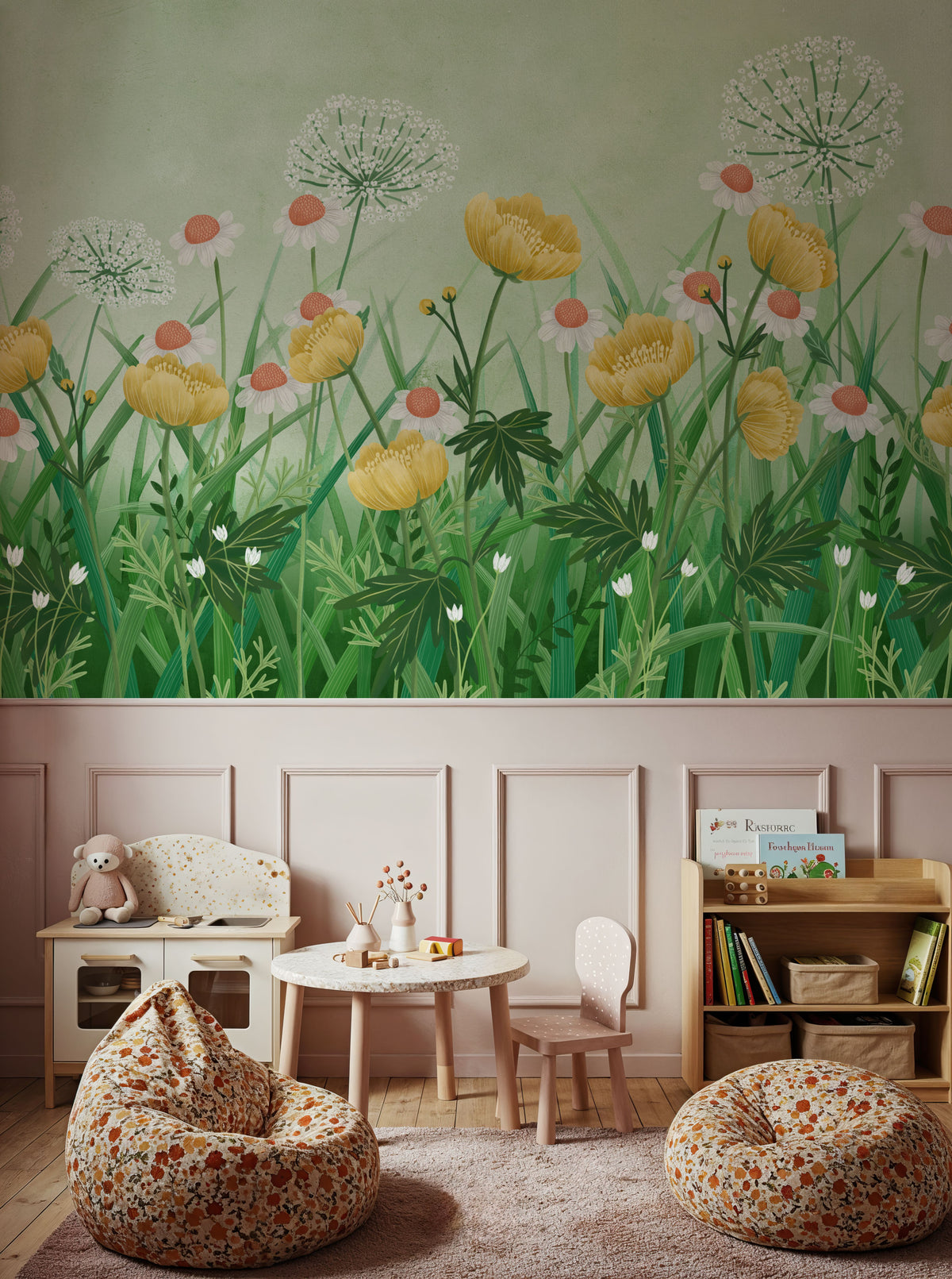 Buttercup Meadow, Green Mural Wallpaper - room preview 04