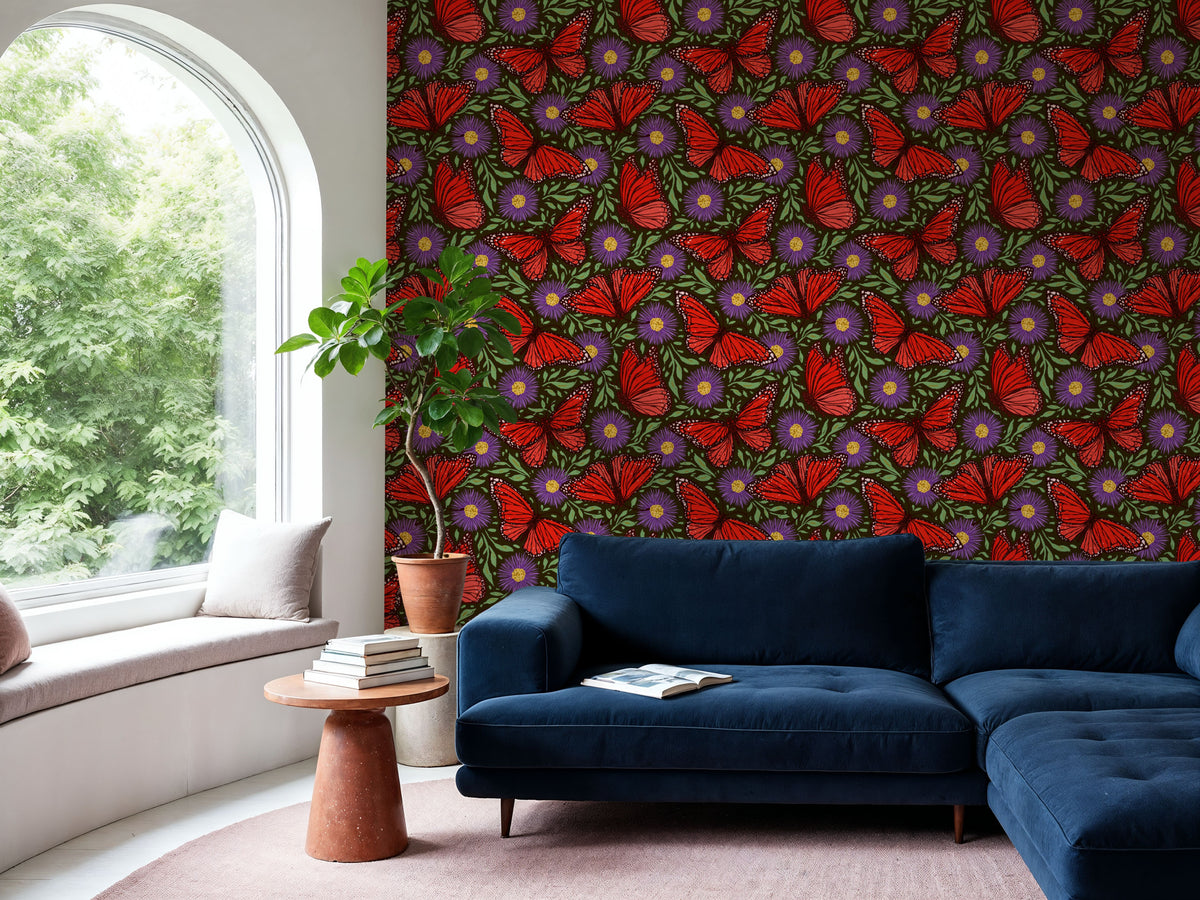Papillion II, Tomato & Purple Mural Wallpaper - room preview 04