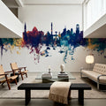 Stuttgart Germany Skyline Blue & Bronze Mural Wallpaper - room preview 04