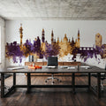 Zaragoza Spain Skyline Purple & Gold Mural Wallpaper - room preview 04