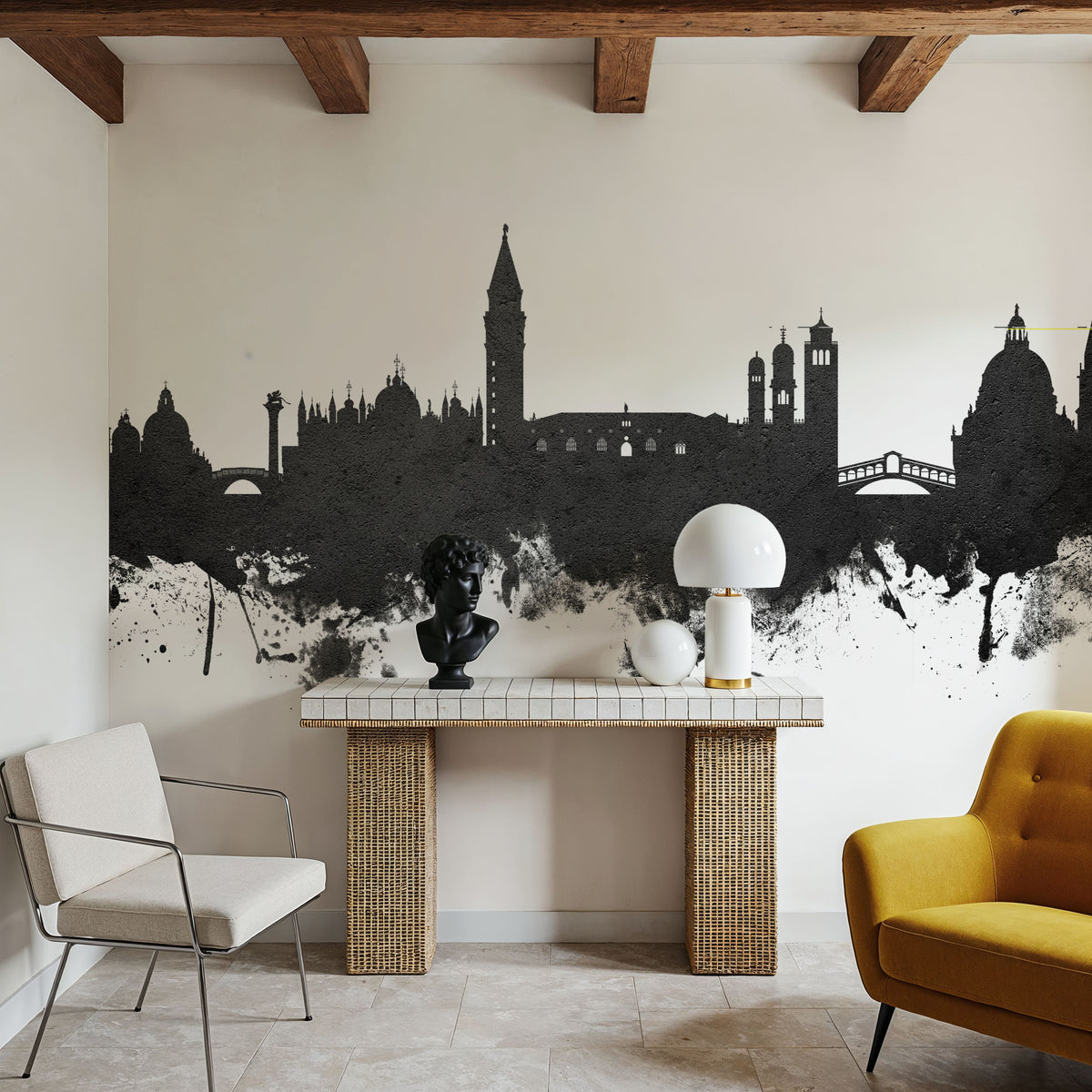 Venice Itay Skyline Black & White Mural Wallpaper - room preview 04