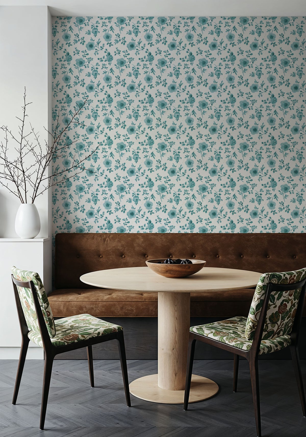 Country Flowery Turqouise Inverse Mural Wallpaper - room preview 04