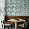 Country Flowery Turqouise Inverse Mural Wallpaper - room preview 04