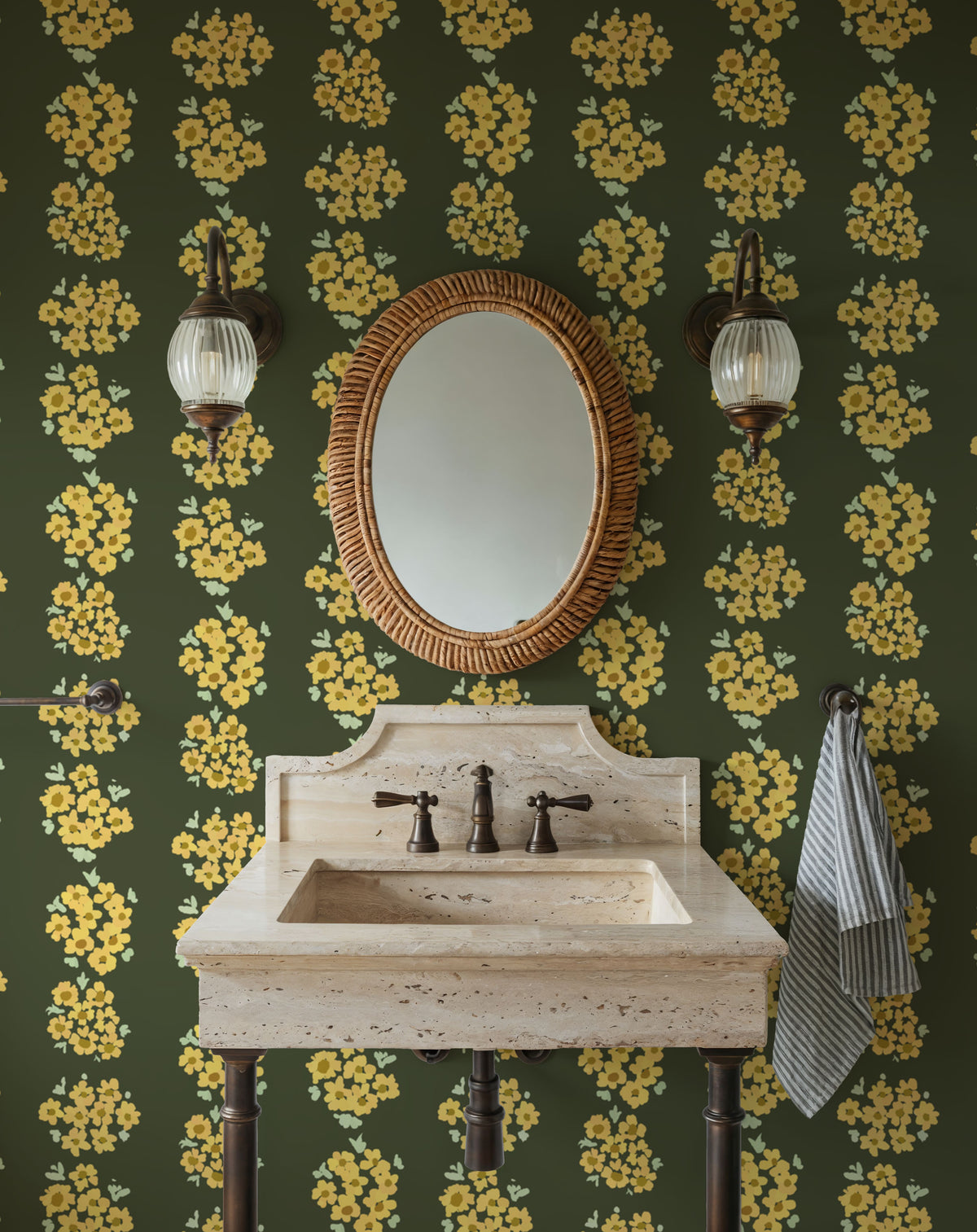 Ditsy Floral Clusters, Avocado Green Mural Wallpaper - room preview 04