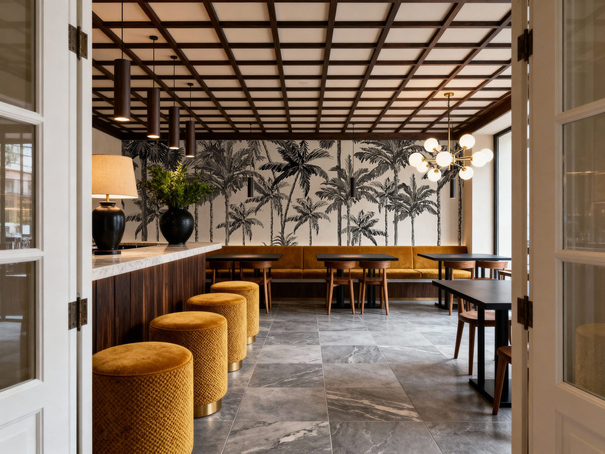 Playful Palms BW Mural Wallpaper - room preview 04