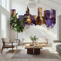 Topeka Wyoming Skyline Purple & Gold Mural Wallpaper - room preview 04