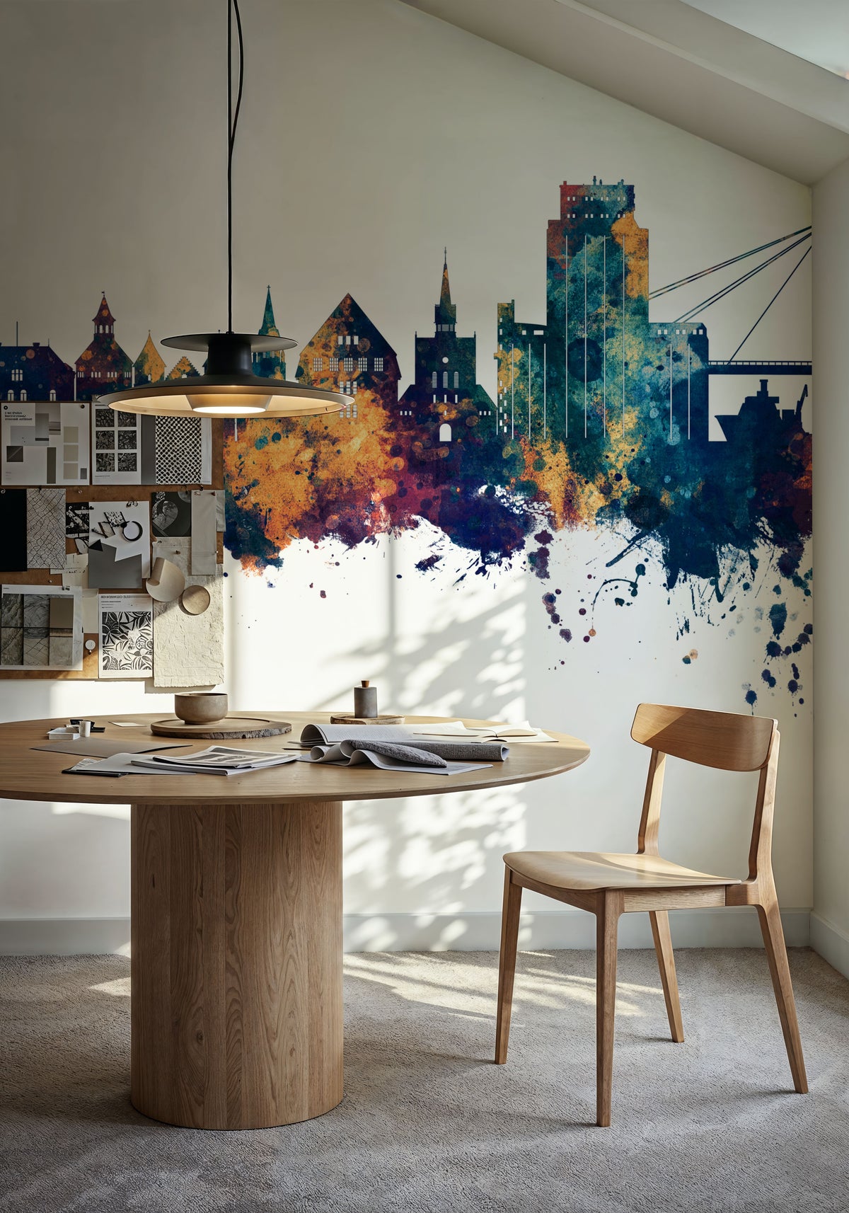 Stavanger Norway Skyline Blue & Bronze Mural Wallpaper - room preview 04
