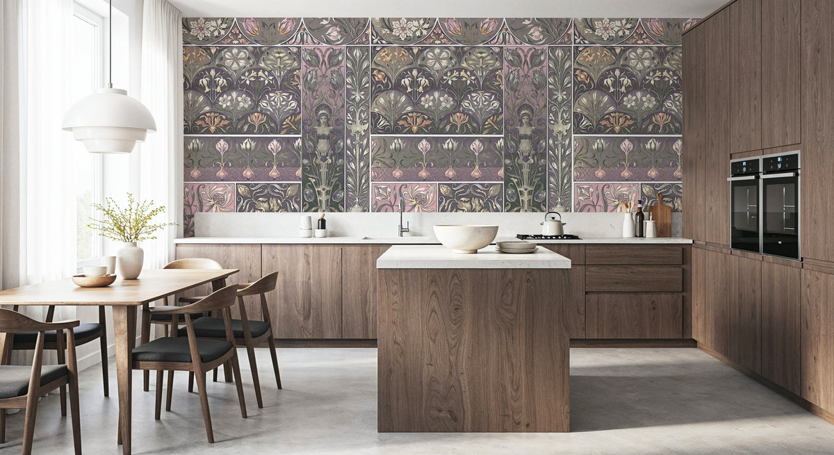 Art Deco Floral Wall Pink Mural Wallpaper - room preview 04