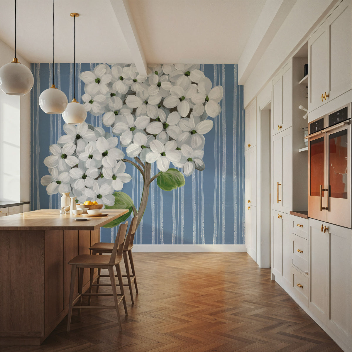 French Blue Hydrangeas II Mural Wallpaper - room preview 04