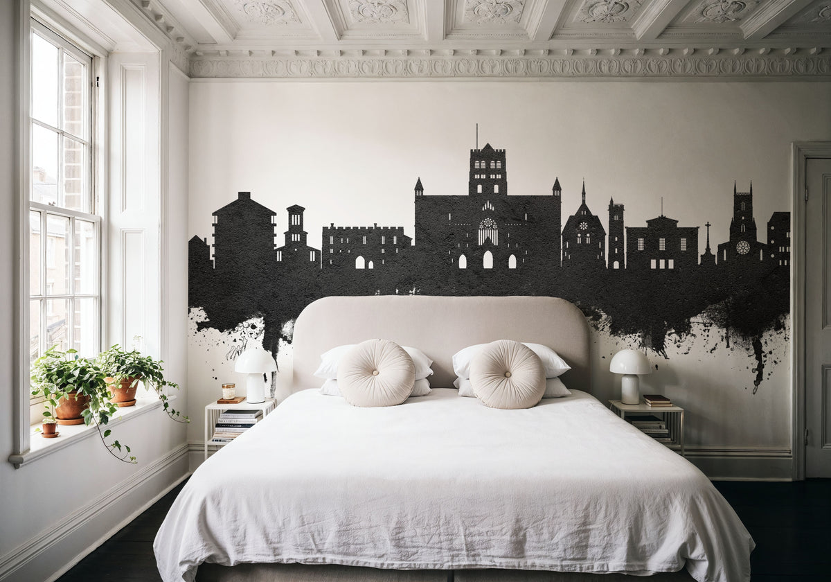 St Albans England Skyline Black & White Mural Wallpaper - room preview 04