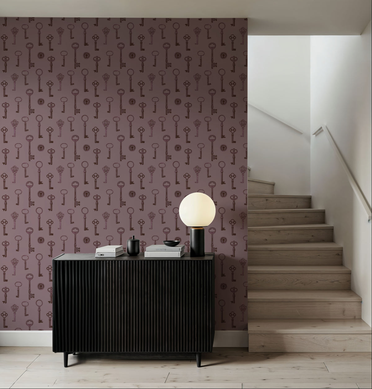 Antique Keys, Rose Mural Wallpaper - room preview 04