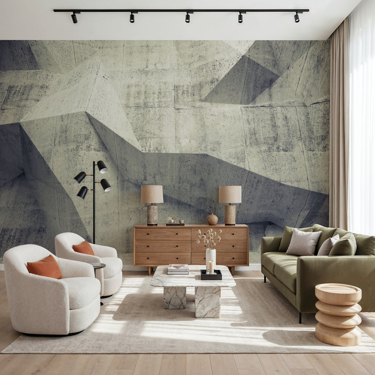 Concrete Shapes Warm Gray Mural Wallpaper - room preview 04