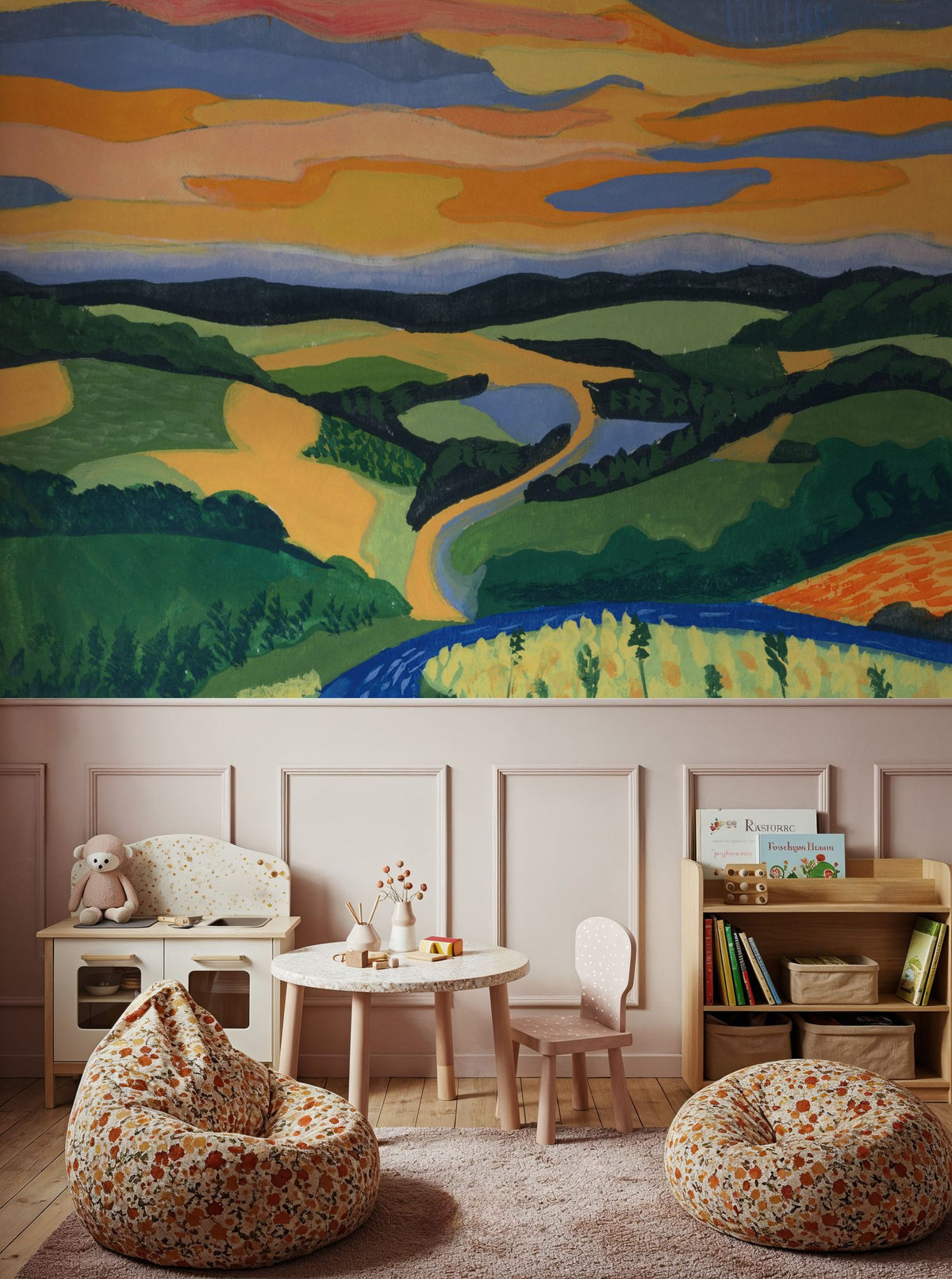 Sunset Over Rolling Hills Mural Wallpaper - room preview 04