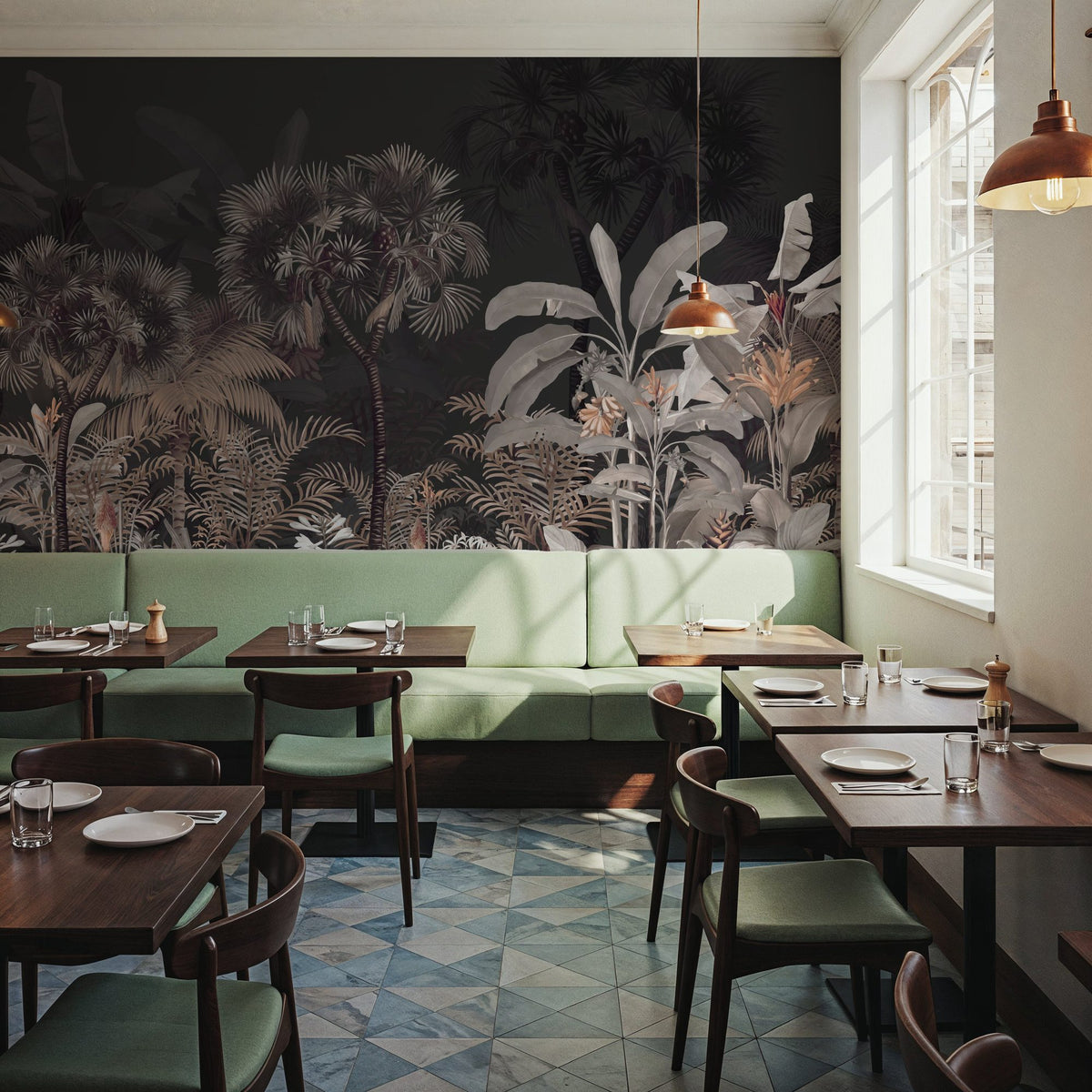 Tropical Forest Strolls Dark Gray Mural Wallpaper - room preview 04