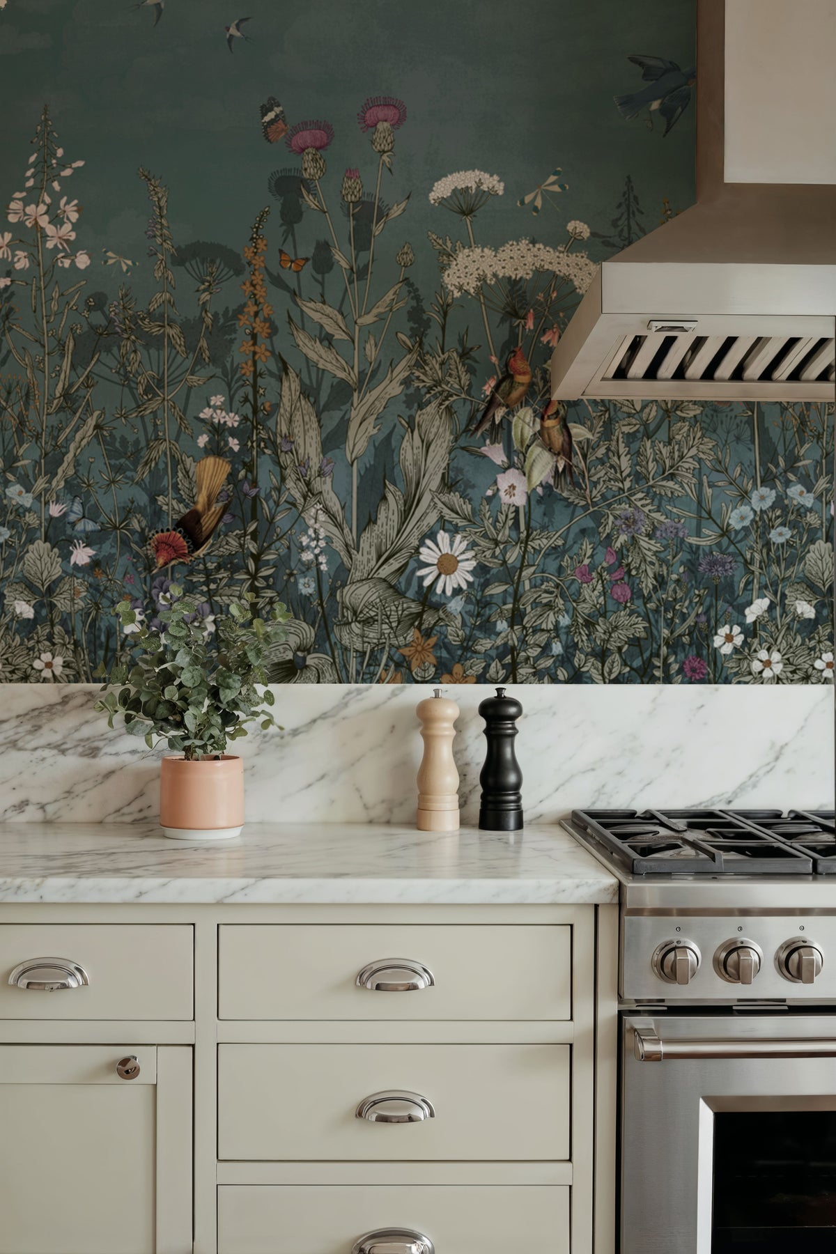 Meadow Finds Dusty Blue Mural Wallpaper - room preview 04