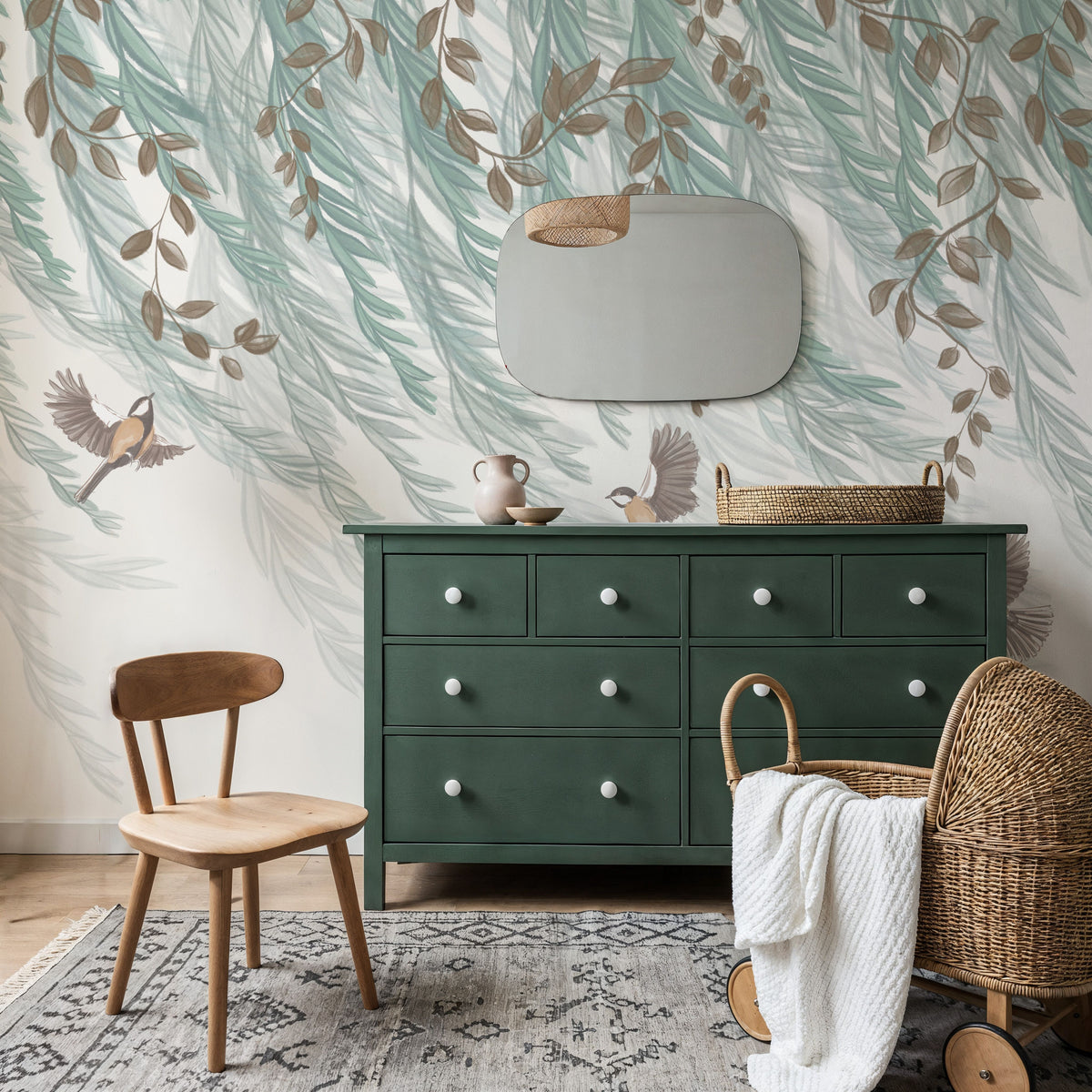 Willow & Birds, White Mural Wallpaper - room preview 04