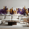 Marseille France Skyline Purple & Gold Mural Wallpaper - room preview 04