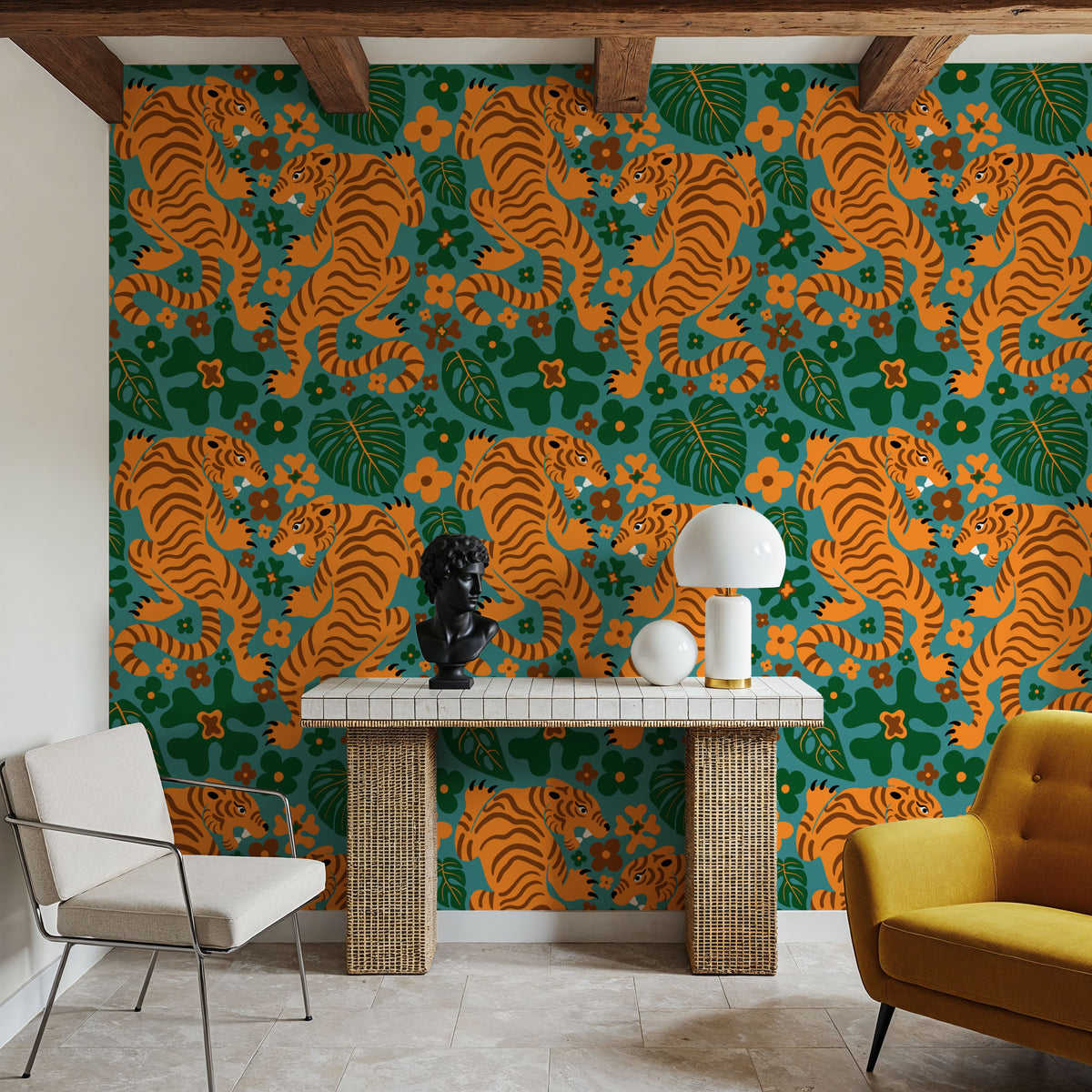Otomi Cool Tigers, Bright Mural Wallpaper - room preview 04