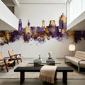 Duisburg Germany Skyline Purple & Gold Mural Wallpaper - room preview 04