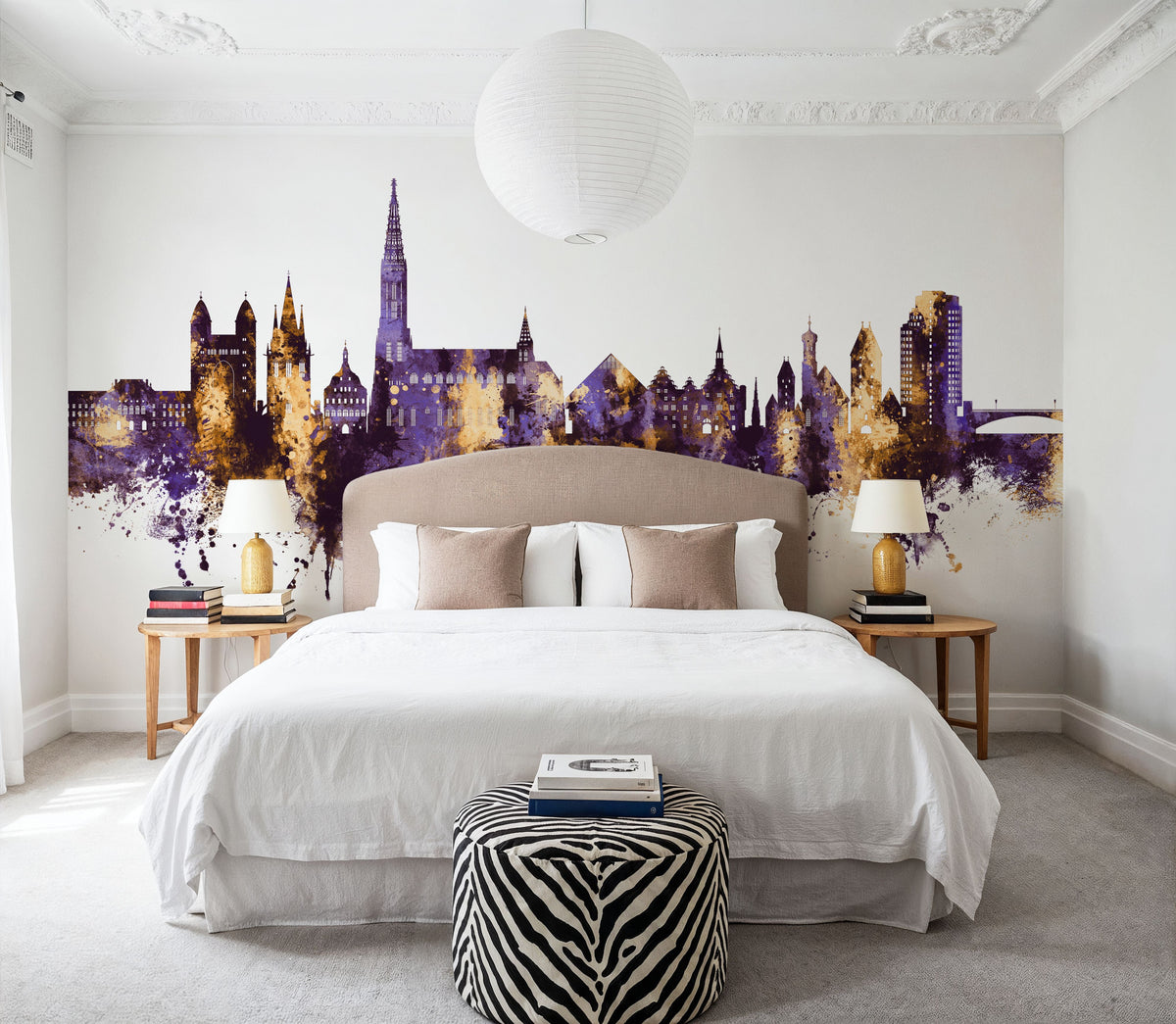 Ulm Germany Skyline Purple & Gold Mural Wallpaper - room preview 04