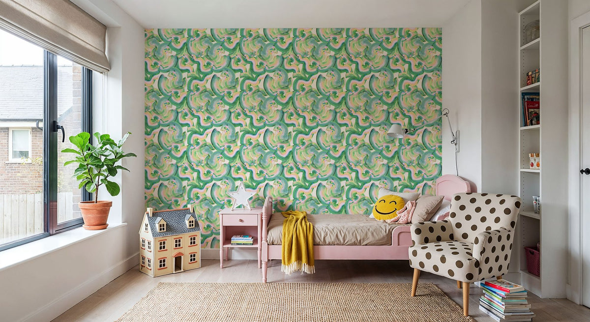 Rainbow Twirls Mural Wallpaper - room preview 04