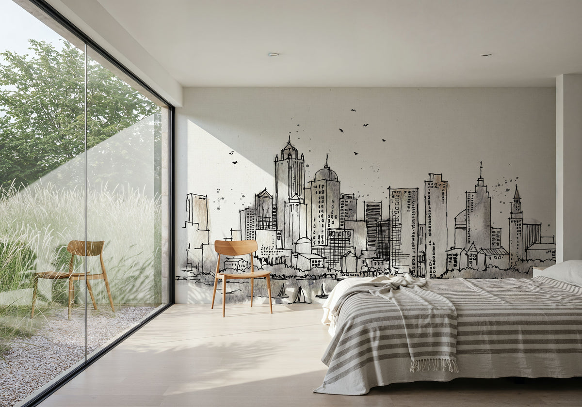 Skyline Sketches Boston Mural Wallpaper - room preview 04