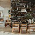 US City Map Black Mural Wallpaper - Dark Tone - room preview 04