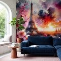 Watercolor Floral Paris Eiffel Tower Mural Wallpaper - room preview 04
